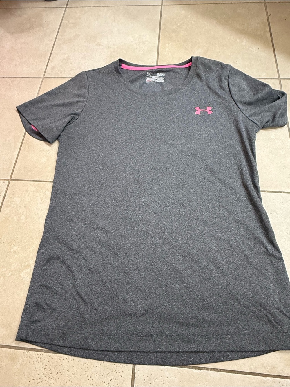 Under Armour Women’s Short Sleeve Performance Tee - Charcoal with Pink Logo